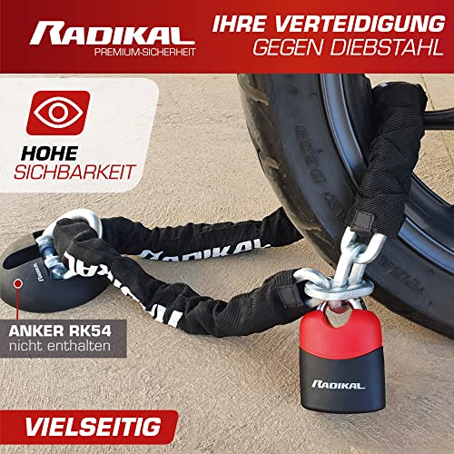 Radikal RK4170 Padlock and reinforced steel chain ø10, 170 cm with anti-theft protected arch Motorcycle, Scooter, Bike, Black