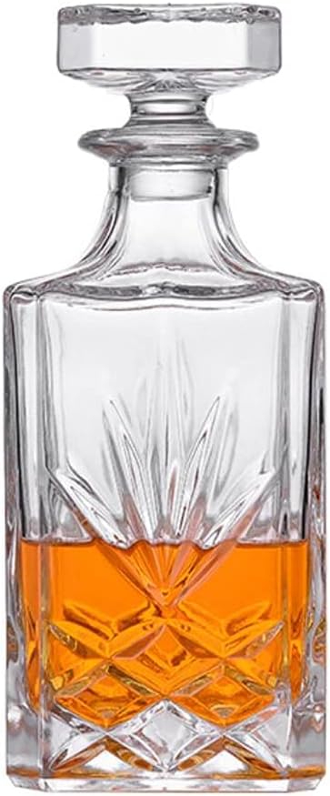 Crafted Glass Whiskey Decanter With Glass Stopper, Lead-Free Crystal Decanter For Alcohol, Wine, Scotch, Brandy or Bourbon Decanter