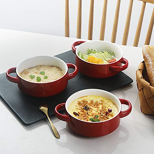Image of Sweejar Ceramic Soup Bowls with Double Handles, 20 Oz Stacked Bowls for French Onion Soup, Cereal, Pot Pies, Stew, Chill, Pasta, Set of 4 (Red)