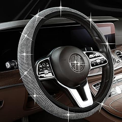 Winkinfly Bling Steering Wheel Cover,Diamond Rhinestones Crystals Car Handcraft Steering Wheel Covers Universal fit 37 38cm Car SUV (silver) Cover