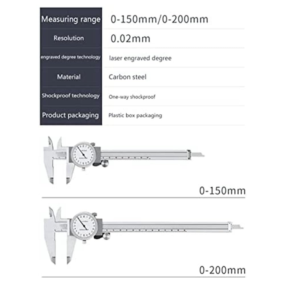 0-200 mm miernik metryczny, narzędzie pomiarowe, suwmiarka tarczowa, odporna na uderzenia, 0,02 mm (TGBK150-0-200 mm)