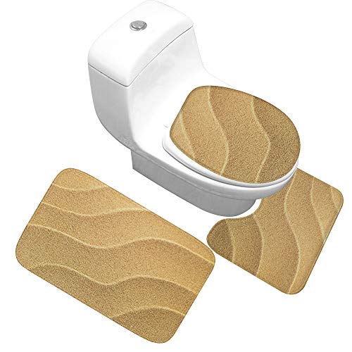 Badematten Set,Badematten Teppich-Set 3-Teilig Gewellter Treibsand 3D-Druck Rutschfeste Badematten Weiche Mikrofaser…