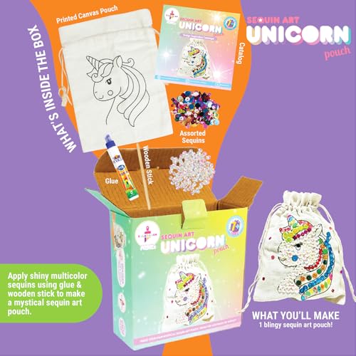 Image of Kalakaram Mini DIY Sequin Art Pouch Making Craft Kit | DIY on the go | Perfect for Gifting | Birthday Gifting | Return Gift for Parties | Kids Aged 4,5,6,7
