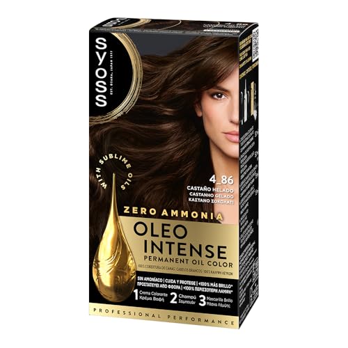 Syoss Oleo Intense Tono 4.86 Castaño Helado, Tinte para Pelo Mujer, Coloración Permanente sin Amoníaco, Cobertura Profesional de Canas con Resultados de Peluquería