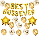 Bosses Day Decorations Best Boss Ever Balloons and Banners Gold Confetti Latex Balloon for Happy Boss's Day Party Supplies Best Boss Ever Party Decoration