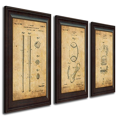 3 pc Framed Modern Patent Set - Baseball 14"x17"
