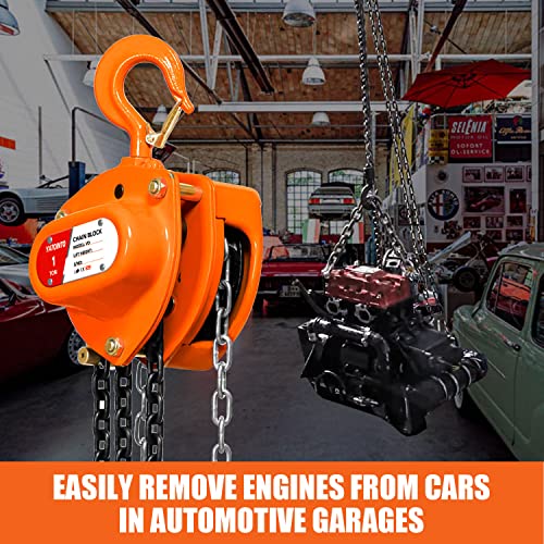 Yatointo Chain Hoist 1 Ton(2200Lbs) Capacity 10Ft Manual Hand Lift Steel Chain Block Hoist With 2 Heavy Duty Hooks Industrial Grade Steel Structures For Garages Automotive Machinery (1 Ton (2200Lb)) #TOP1