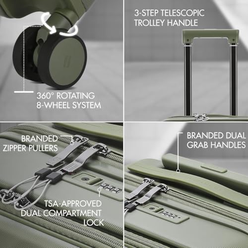Image of Tommy Hilfiger Cabin Size Luggage Duke - Olive |Carry-On Trolley Bag with TSA Lock |360 Spinner Wheels |Telescopic Handle |Hardshell PC Suitcase | Laptop Compartment | 56cm | 44L Capacity