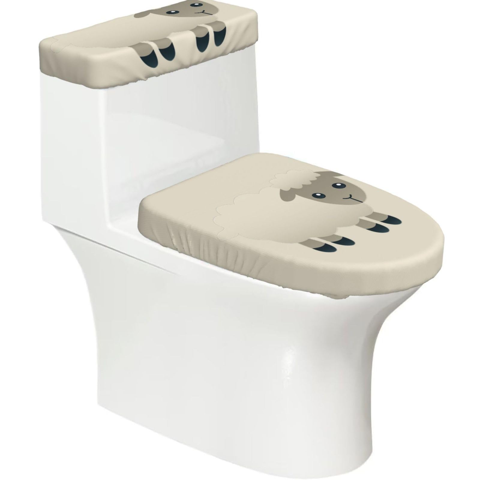 Sheep Print Bathroom Decor Toilet Lid Cover And Tank Covers, Restroom Accessories Fits Most Round