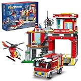 MindBox City Fire Rescue Building Set with Fire Station, Truck & Helicopter,772pcs Toy for Boys 8+