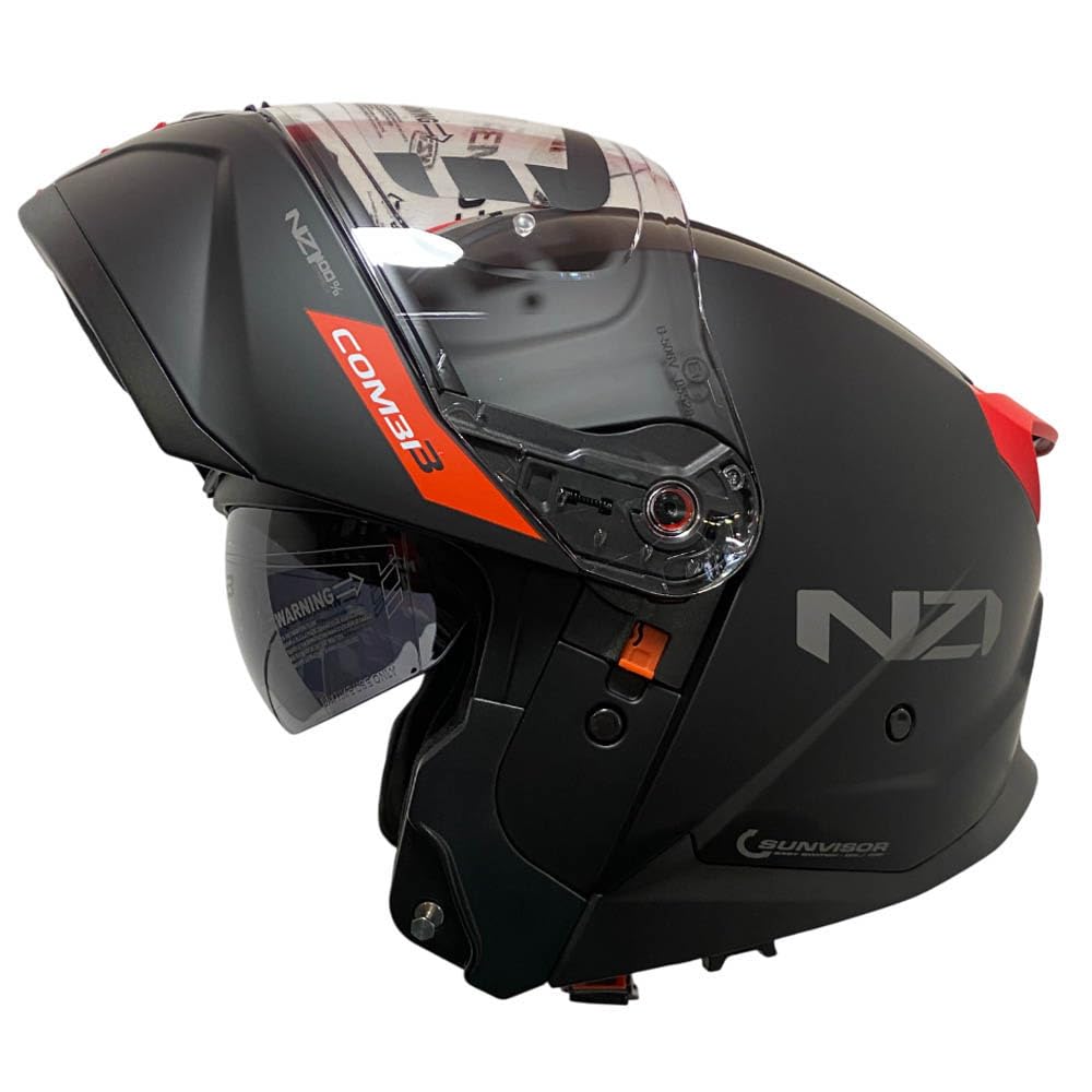NZI Combi 3 Duo Nouveau Negro Rojo Mate - Casco de Moto Modular Abatible con Visor Solar - Unisex Hombre y Mujer - Homologado P/J ECE 22.06