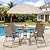 Shintenchi 6 Piece Patio Dining Set with Umbrella, Outdoor Furniture Set with 4 Folding Chairs and Tempered Glass Top Dining Table fot Lawn Backyard Garden Porch Brown and Beige