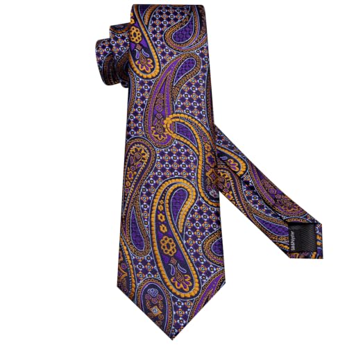 Image of Hi-Tie Men Silk Ties Set with Flower Lapel Pin Necktie Pocket Square Cufflinks for Tuxedo Wedding Business