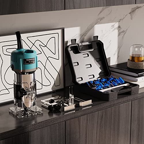 Twowin Compact Router Tool, 110V 800W Hand Palm Wood Router Laminate Trimmer For Woodworking Carving Trimming With 15 Pcs 1/4" Router Bits #TOP7