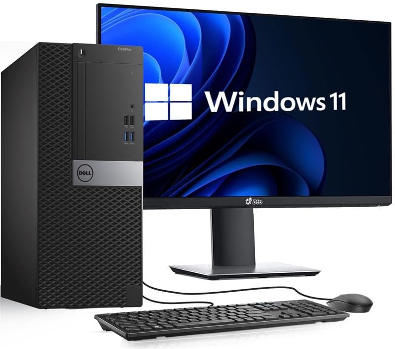 Dell Tower Desktop Computer Desktop PC – Intel Core i5 6th Gen – 16 DDR4 RAM – 1TB SSD – New 24-in LED Monitor – Wireless Keyboard & Mouse – Built-in Wi-Fi – Webcam – Windows 11 Pro (Renewed)