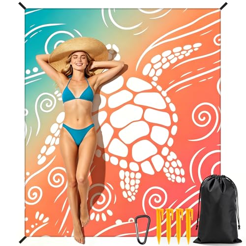 Spardar 180 * 220cm Beach Blanket, Extra Large Beach Blanket Waterproof Sandproof, Quick Drying Lightweight Foldable Beach Mat fits 2-6 People for Beach, Picnic and Vacation, Sea Turtle by Spardar - Used condition - CA$21.57