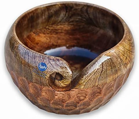 Solid Wood Handicrafts Wooden Yarn Bowl - Mango Wood Antique Crafted Beautiful Yarn Bowl For Knitting and Crochet Yarn (Large - 7 x 4)