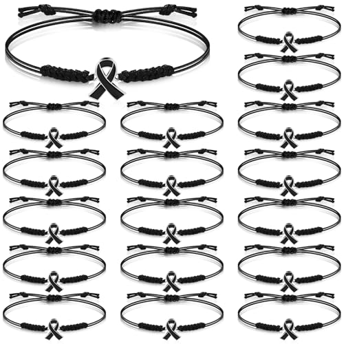 Sasylvia 20 Pcs Black Melanoma Skin Cancer Awareness Bracelets Adjustable Cord Stretch Funeral Skin Cancer Awareness Gifts for Men Women Jewelry Accessories
