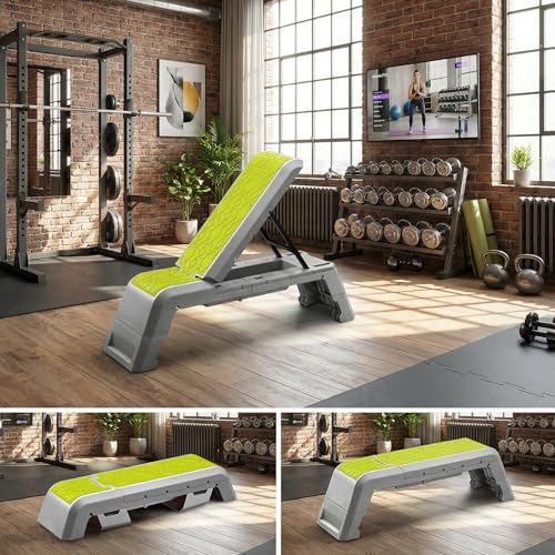 Image of leikefitness Exercise Step Platform, Multifunctional Aerobic Deck | with Cord and Adjustable Dumbbell & Weight Bench, Fitness Equipment for Workout Home Gym