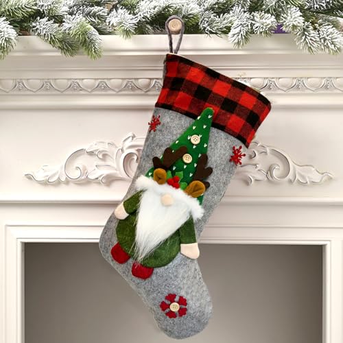 Mauts 23 red Christmas stocking, Gnomes Christmas decorations stocking, suitable for Christmas tree gift box mantel decoration (Grey)