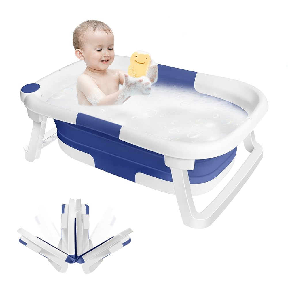 Bañera de bebé plegable, portátil para bebés como artículo esencial para recién nacidos y niños pequeños, para 0-24 meses, set de cuidado del bebé para recién nacidos (azul)
