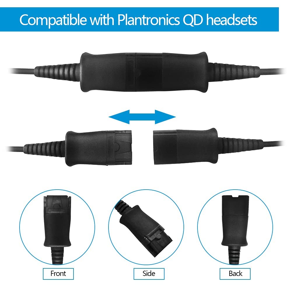 Cable adaptador QD a USB con control de volumen - Micrófono silencioso para auriculares Plantronic-QD Plug