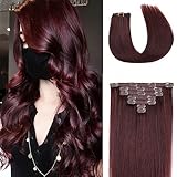 Burgundy Red Clip in Hair Extensions Real Human Hair,70G 7Pcs #99J Wine Red Human Hair Clip in Extensions 18Inch Straight Clip in Hair Extensions