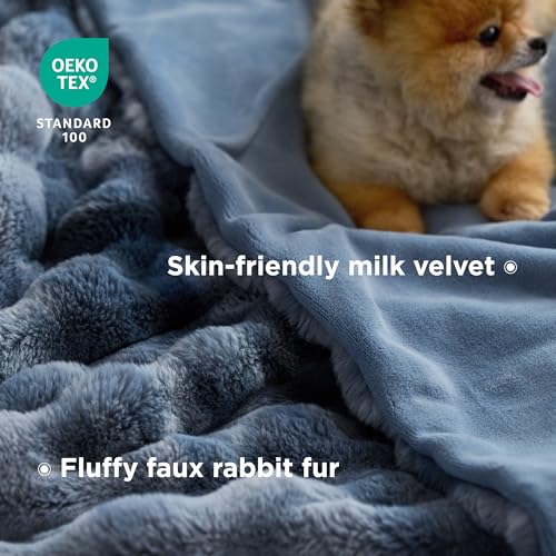 Bedsure GentleSoft Fluffy Faux Fur Throw Blanket, Fuzzy Soft Bubble Blanket for Couch, Faux Fur Decor for Home Bedroom Living Room, Thick Warm Furry Cozy Gifts for Women, Tie-dye Blue, 50x60 Inch