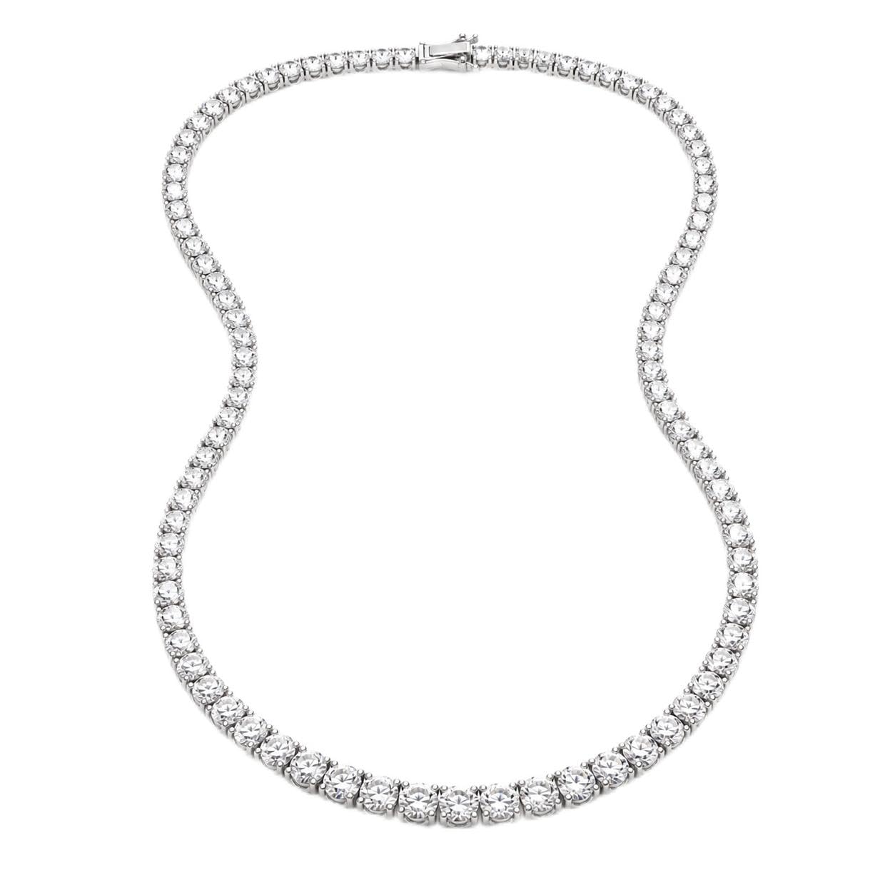 CZ Tennis Chain Necklace, Silver-Tone Round Cut Cubic Zirconia