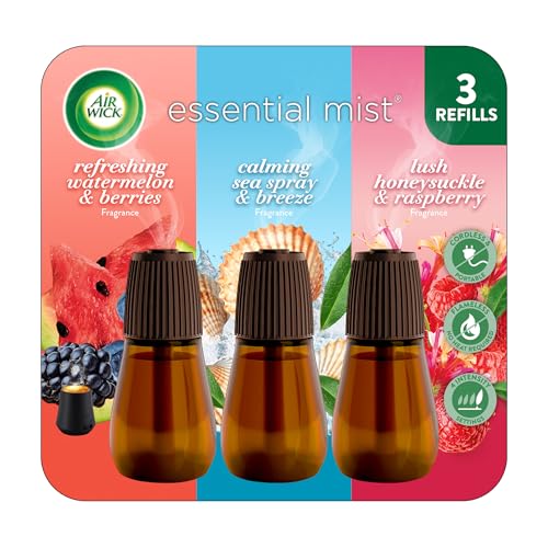 Air Wick Essential Mist Refill Multipack - Watermelon & Berries Sea Spray & Breeze Honeysuckle & Raspberry 3 Count