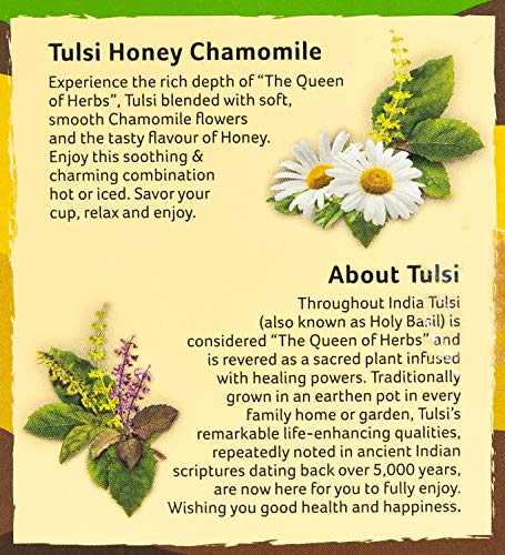 Image of A TATA Product - Organic India Tulsi Honey Chamomile Infusion - 25 Tea Bags, Certified Organic, Stress Relief, Calming, Promotes Sleep, Caffeine-Free (Pack of 3)