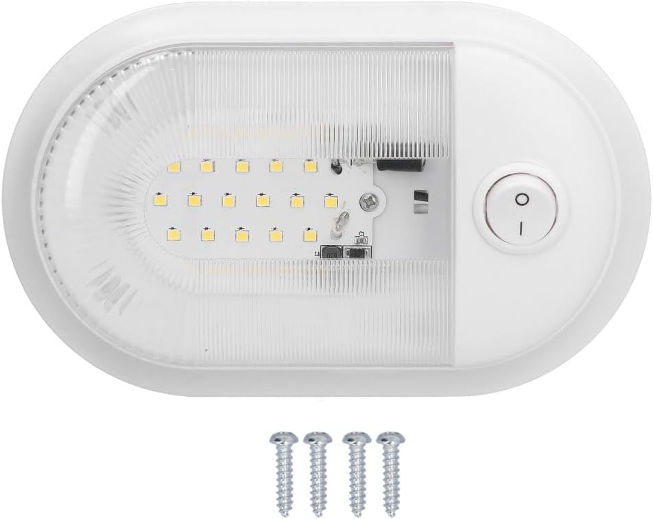 White Plastic LED RV Light Long Lasting 360lm Brightness RV Lighting Replacement Ceiling Dome Light Mobile Home Lighting(Single lamp)