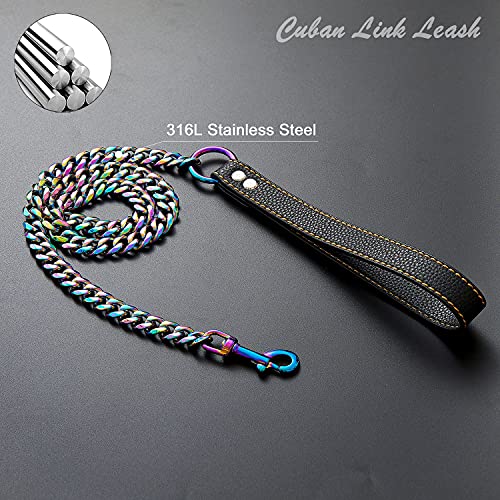 Txprodogchains Chain Leash For Medium Large Dogs Metal Chain Leash Chew Proof, Heavy Duty Leash Stainless Steel Multicolored Dog Leash Chain With Leather Padded Handle (3.5Ft) #TOP4