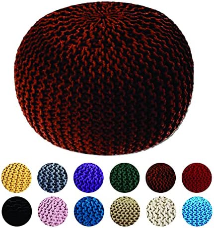 Home Sweet Home UK Large 100% Cotton Chunky Knitted Round Pouffe Foot Stool Ottoman
