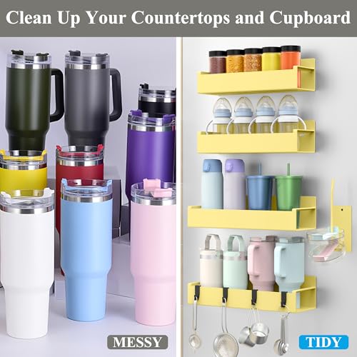 Image of HuggieGems Magnetic Water Bottle Holder for Refrigerator, Cup Holder Organizer for Stanley and Tumbler for Kitchen, 4 Pack, Yellow