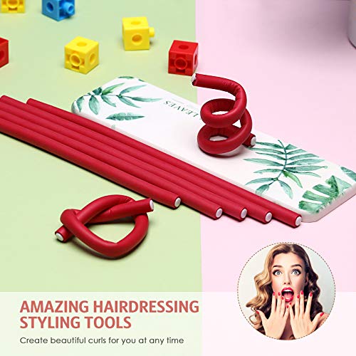 30 Pieces Flexible Curling Rods Twist Foam Hair Rollers Soft Foam No Heat Hair Rods Rollers And Steel Pintail Comb Rat Tail Comb For Women Girls Long And Short Hair (Red,9.45 X 0.3 Inch) #TOP4