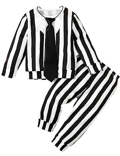 Disfraz para bebé niño con ropa a rayas blancas y negras