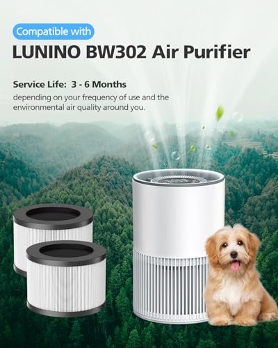 Image of iSingo 2 Pack BW302 Replacement Filter Compatible with LUNINO BW302 Air Purifier, 3-Stage Filtration, White