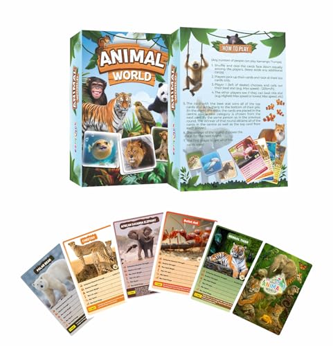 Image of Animal World - 63 Educational & Fun Trump Cards for Kids | Learn Animal Facts, Strength, Speed & Lifespan | STEM-Aligned Wildlife Learning Game | Eco-Friendly
