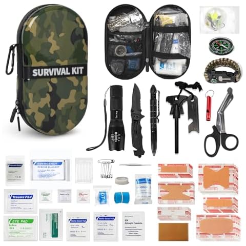 Kitgo Camping First Aid Kit with 113Pcs Camping Tool & Medical Supplies, Waterproof First Aid Kit with Compact Hard Shell Protective Cover Suitable for Travel, Cycling, Hiking, Camping, Car (Green) Cover