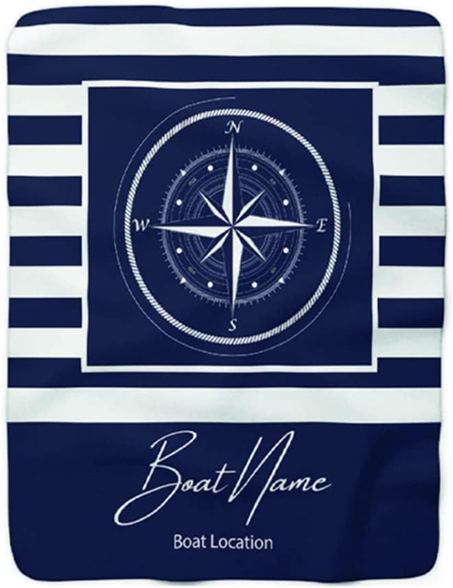 Personalized Text Nautical Compass Blankets, Personalized Throw Blankets for Adults Men Women Kids Nautical Theme Sailing Gift, Yacht Throw Blanket, Nautical Gift, Custom Coastal Decor