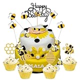 Marspark 57 Pieces Bee Cake Topper Bumble Cake Decorations Bee Cupcake Topper Bee Party Decorations Bee Baby Shower Decorations Bee Happy Birthday Decor for Sunflower Bee Baby Birthday Party Supplies