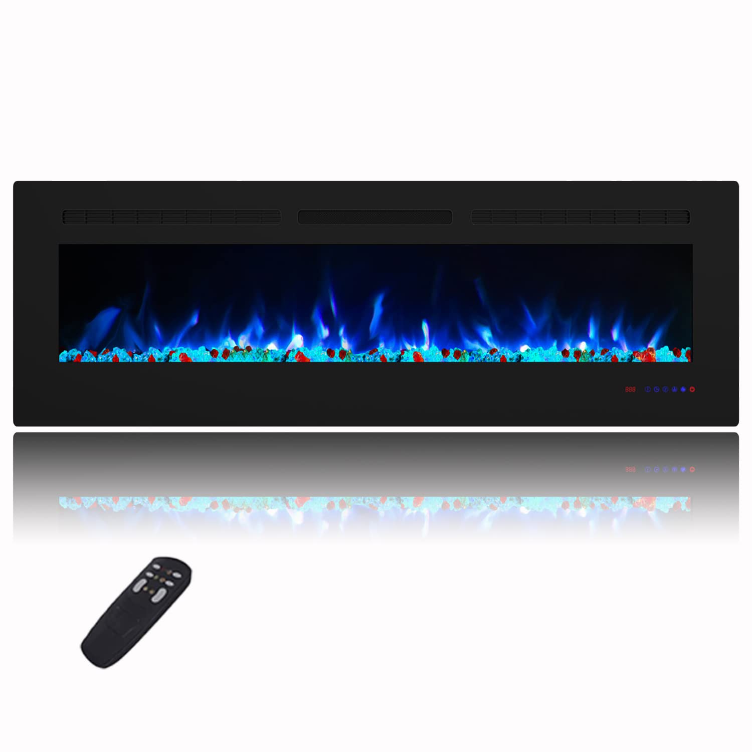 Masarflame 60 Inch Electric Fireplace, Recessed and Wall Mount Fireplace Heater, Quiet & Linear Fireplace insert with 13×13 Adjustable Flame Color, Thermostat & Timer, Remote & Touch Screen