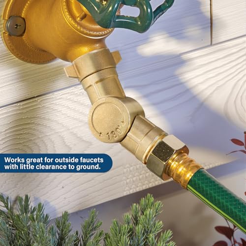 Image of MEASUREMAN RV 180-Degree Rotating Brass Hose Elbow Connector, 3 /4'' GHT Female & 3 /4'' GHT Male Thread, RV Drinking Water and Garden Hose Adapter, Easy Grip Design