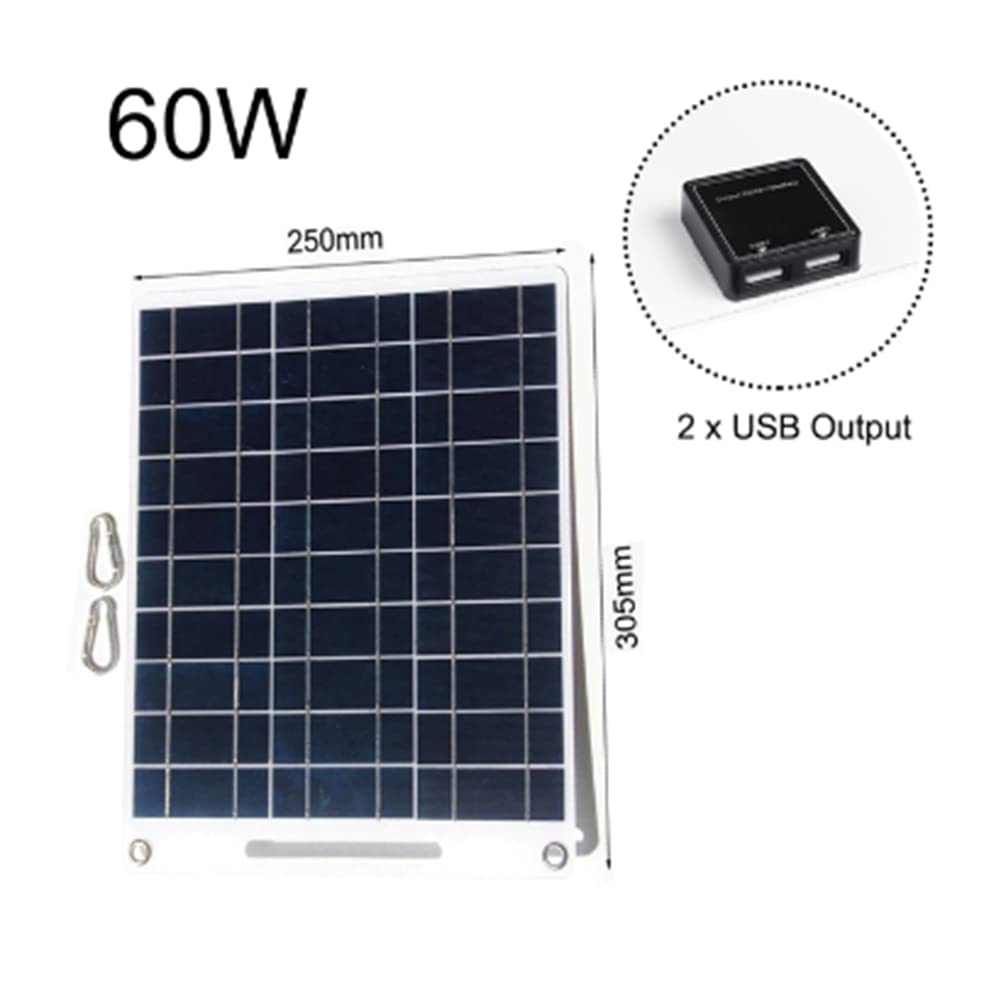 60W Panneau Solaire Portable 5V Double USB Kit de Panneau de Chargeur Chargeur de de Voyage de Batterie de Recharge D'Urgence ExtéRieure