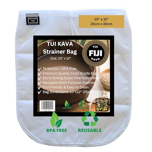 TUI KAVA Traditional Kava Strainer Filter | 75 Micron Nylon Commercial Food Grade Quality | BPA-Free | Nut Milks | 10 x 12 inch | Draw string | Durable | Reusable | Environment friendly packaging