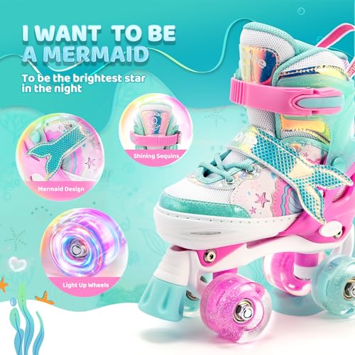 NEMONE Rollschuhe für Mädchen Kinder 4 Größen Verstellbar Blau Violett Rollschuhe für Kinder...
