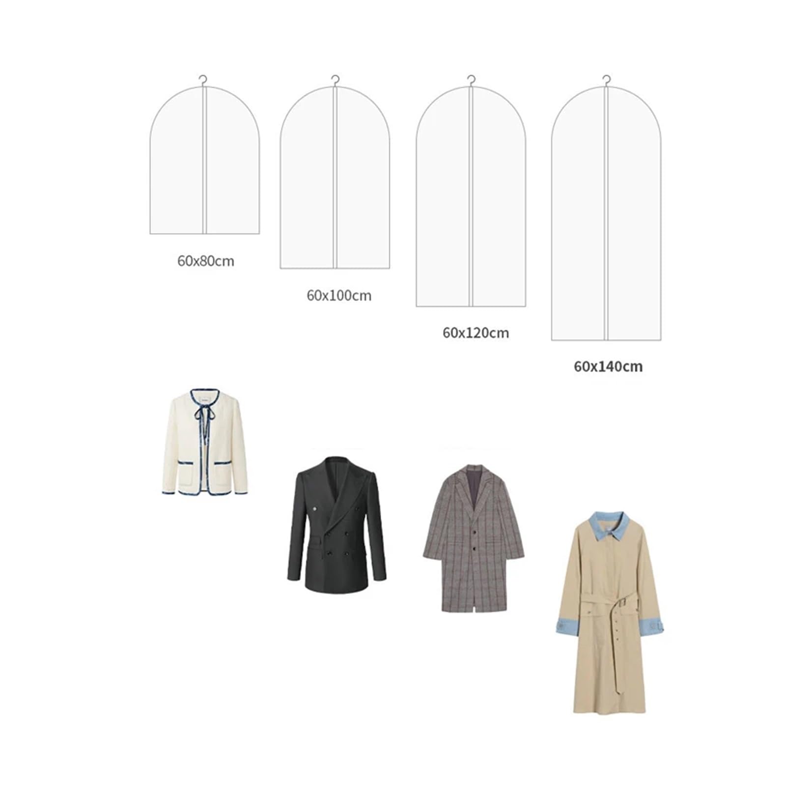 fundas para ropa 3Pcs Household Clothes Dust Cover Suit Jacket Dust-proof Storage Hanging Bag Wardrobe Clothing Organizing Protective(L-60x100cm)