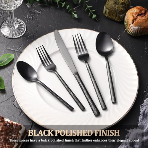 20-Piece-Heavy-Duty-Hammered-Silverware-Set-for-4Forged-Black-1810-Stainless-Steel-Flatware-SetPremium-Food-Grade-Cultery-Set-KnivesForks-and-Spoons-Tableware-SetService-for-4 20 Piece Heavy Duty Hammered Silverware Set for 4Forged Black 1810 Stainless Steel Flatware SetPremium Food Grade Cultery Set KnivesForks and Spoons Tableware SetService for 4