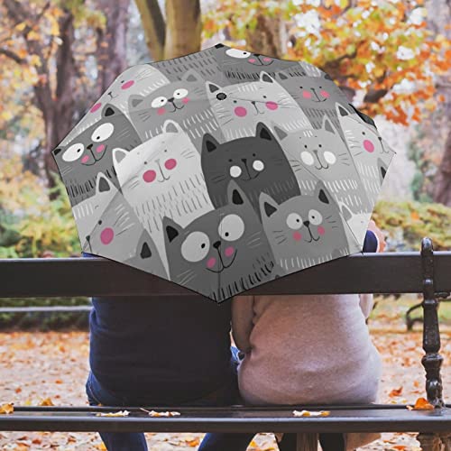 Vhcawsu Cute Cats Kitty Umbrella Windproof Travel Umbrella Automatic Compact Folding Umbrellas For Sun Rain Auto Open Close Uv Protection Umbrella #TOP4